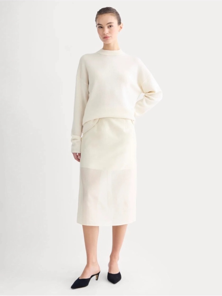 Everlane Ivory Midi Pencil Skirt
